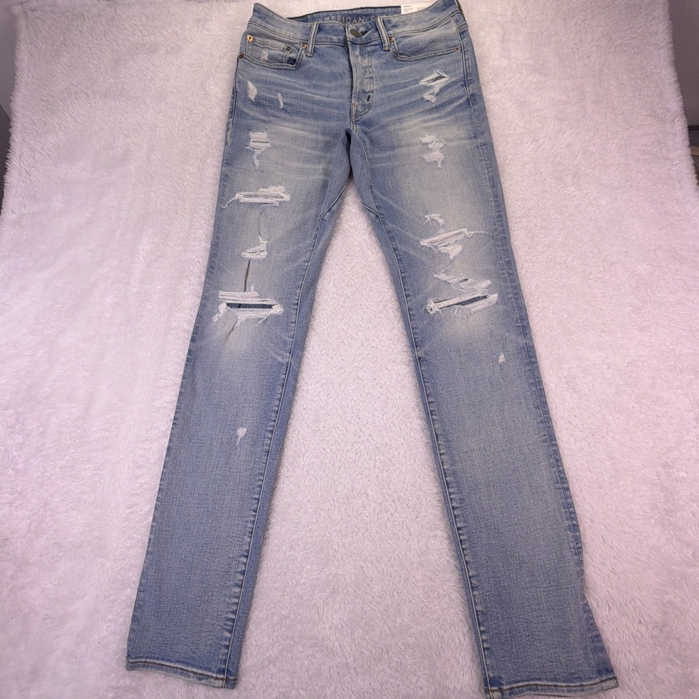 NEW American Eagle Airflex+ Move Free Slim Jeans Mens 30x34 Light Distressed
